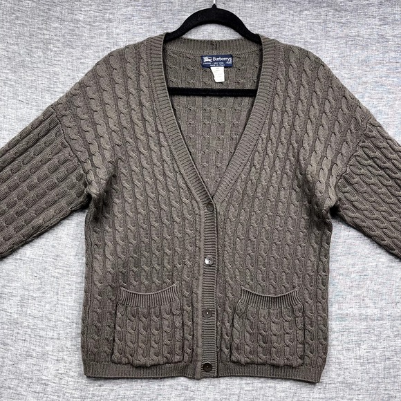 Vintage Burberry's Cable Knit Sweater V-Neck Men's XS Preppy 100
